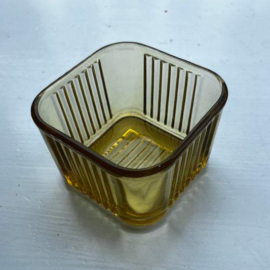 Amber Federal Depression Glass Small Square Refrigerator Container In Panel Pattern - No Lid