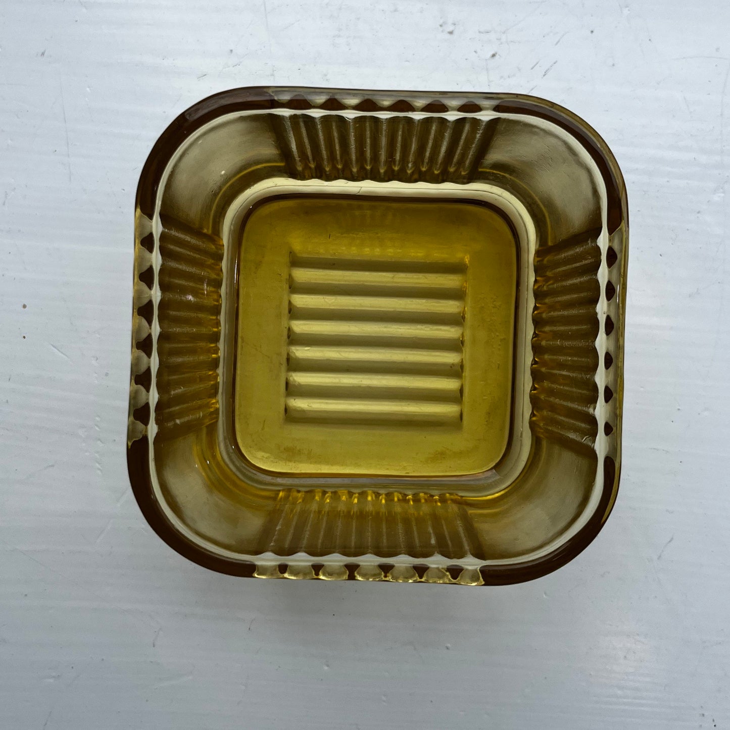 Amber Federal Depression Glass Small Square Refrigerator Container In Panel Pattern - No Lid