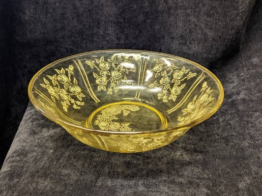 Amber Rose of Sharon Depression Glass By Federal Serving Bowl (10" diameter) with Rose Pattern