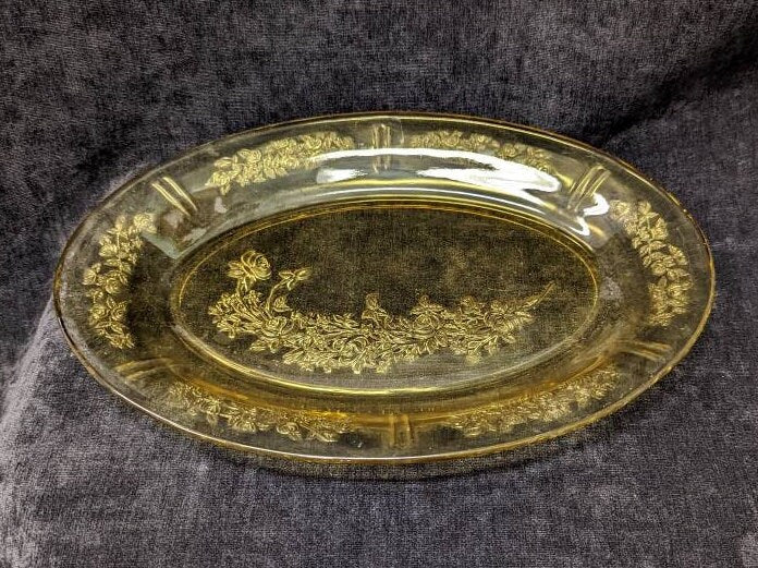 Oval Amber Depression Glass Tray by Federal Glass - Serving Tray in Rose of Sharon 1930s