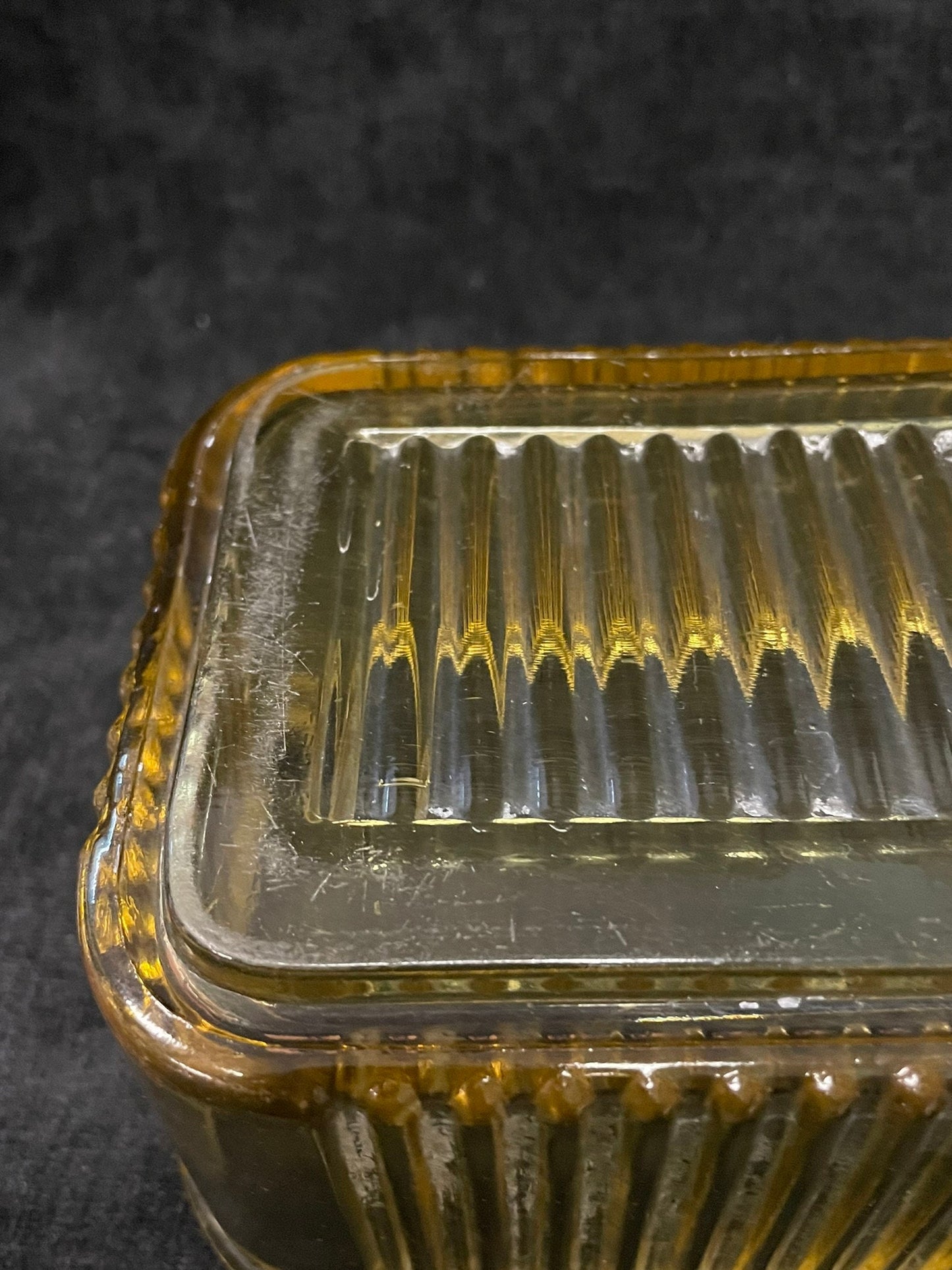 Yellow-Amber Ribbed Refrigerator Storage Container by Federal Glass