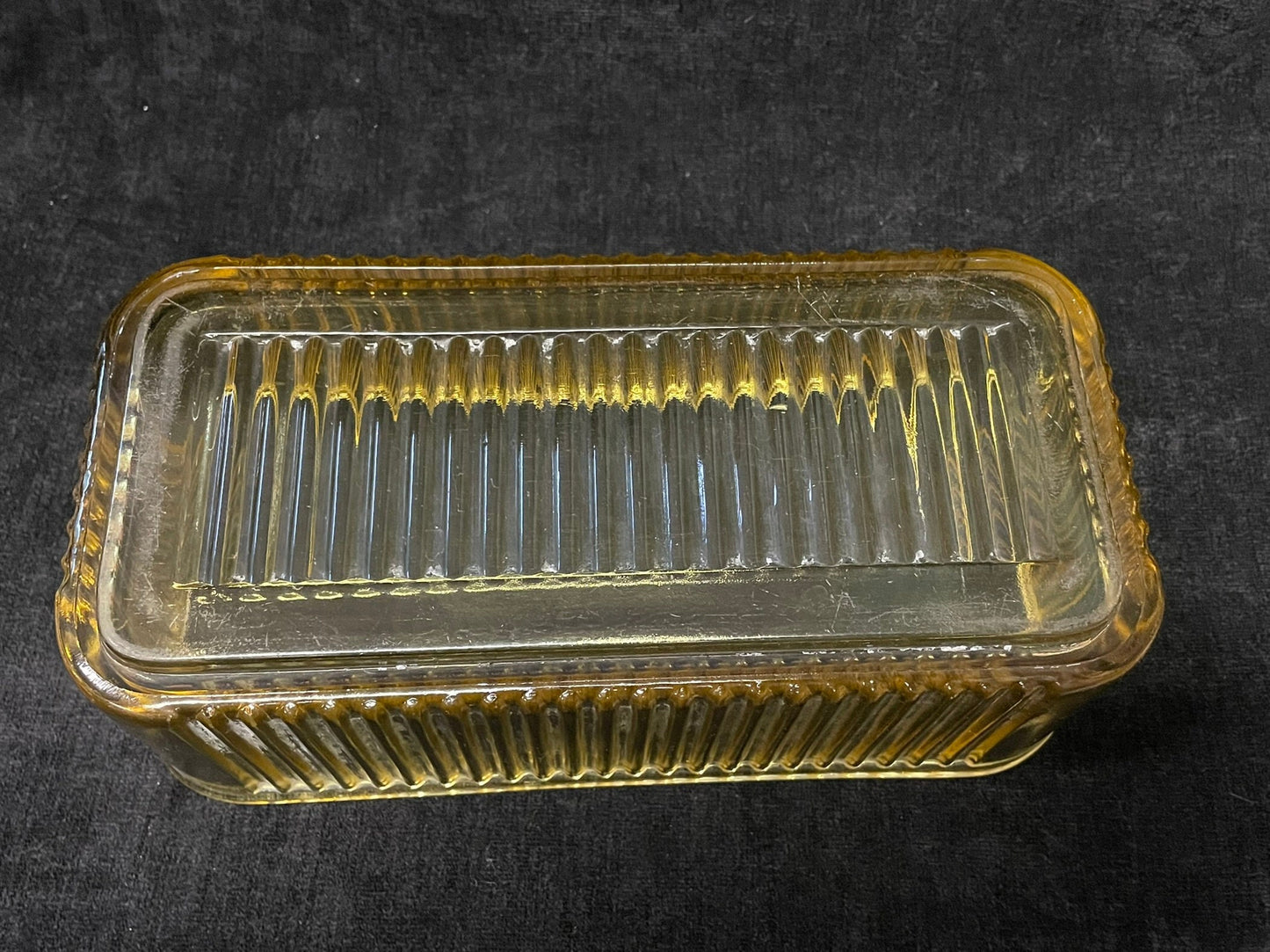 Yellow-Amber Ribbed Refrigerator Storage Container by Federal Glass