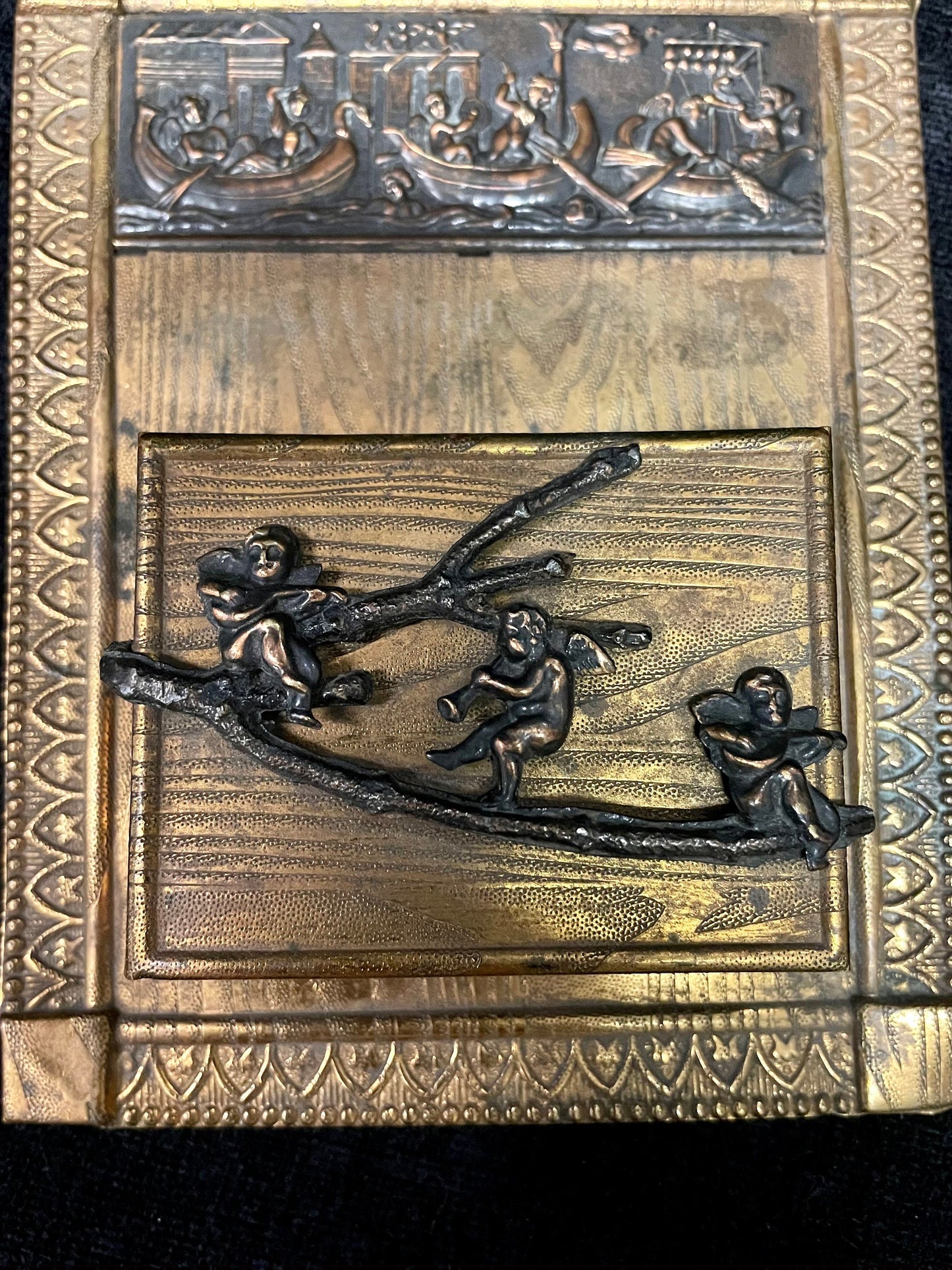 Brass Match Safe Holder Victorian Cherubs and Gondolas
