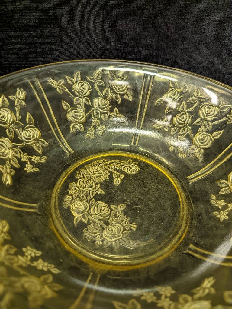 Amber Rose of Sharon Depression Glass By Federal Serving Bowl (10" diameter) with Rose Pattern