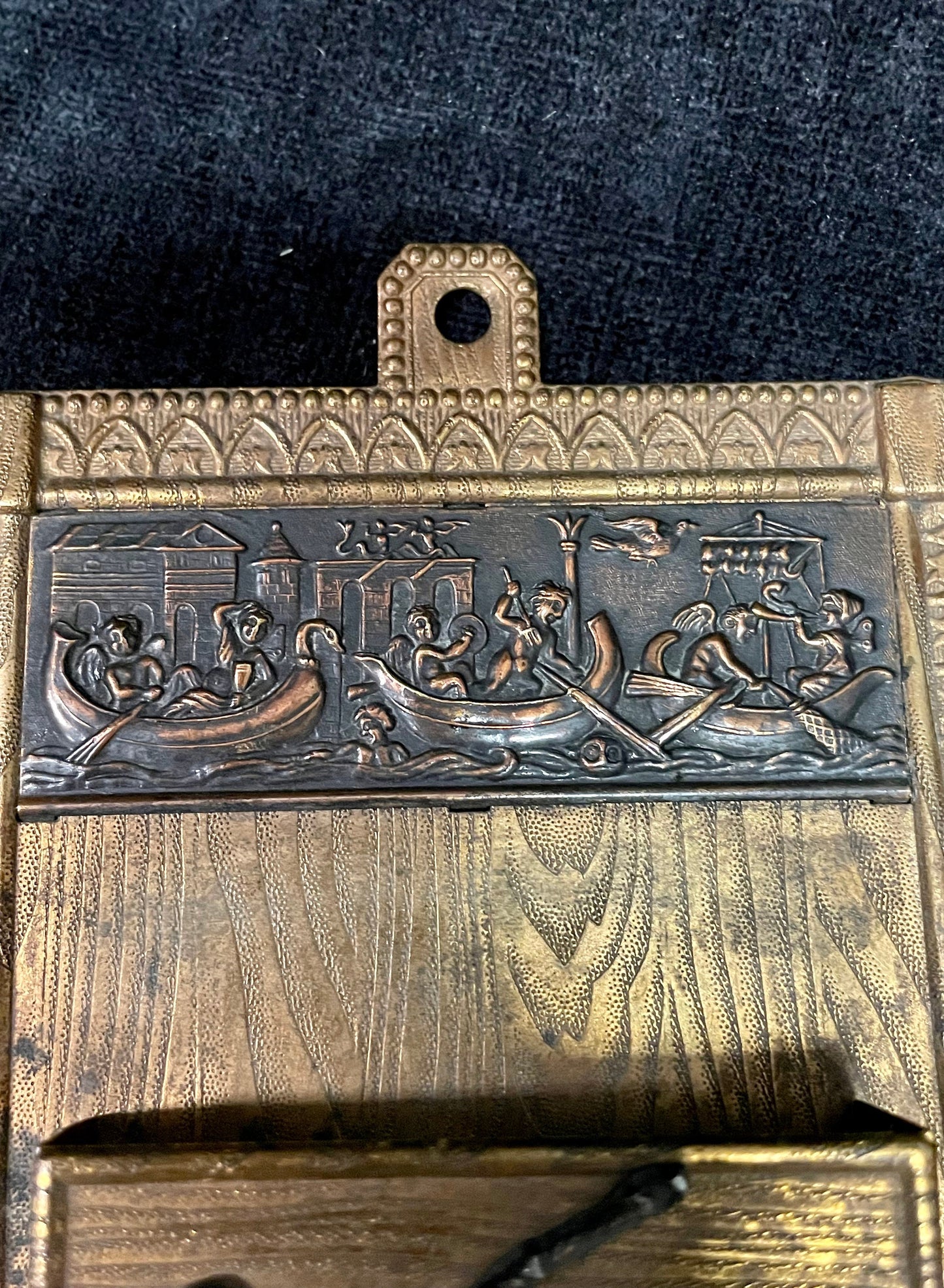 Brass Match Safe Holder Victorian Cherubs and Gondolas