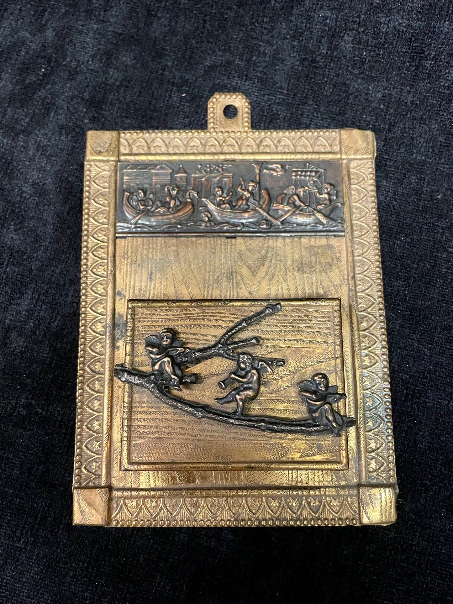 Brass Match Safe Holder Victorian Cherubs and Gondolas