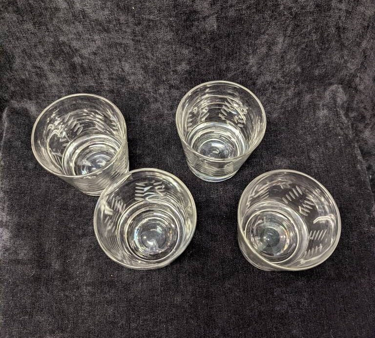 Short Mid Century Modern Cut Glass Tumblers - All 4 Sold as set
