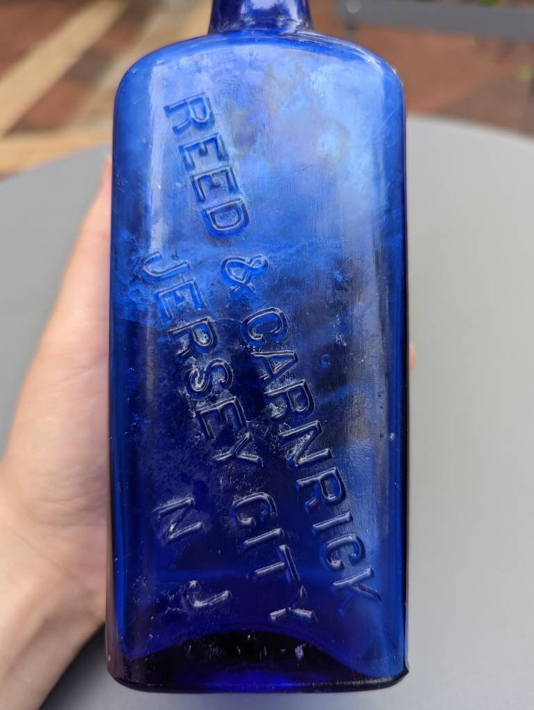Cobalt 1890s Reed & Carnrick Peptenzyme 9" Bottle, Jersey City, New Jersey - Vintage Glass Bottle