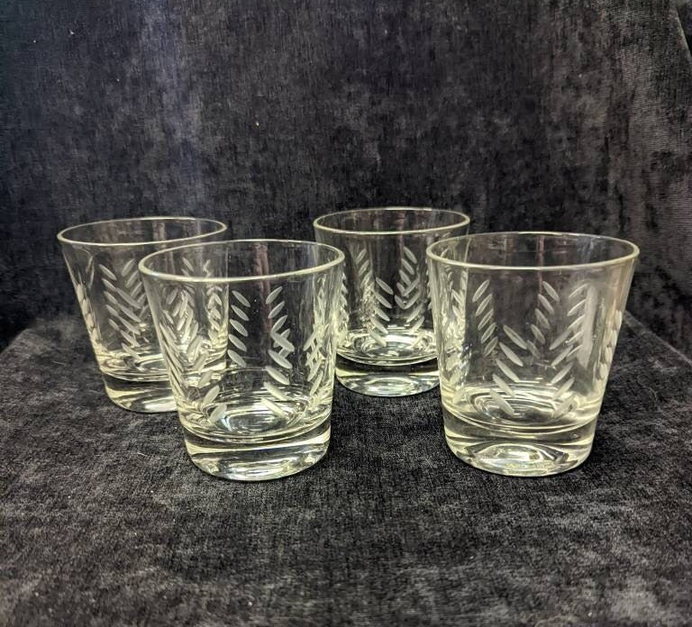 Short Mid Century Modern Cut Glass Tumblers - All 4 Sold as set