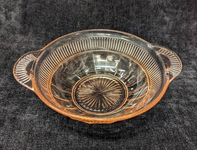 Set of 4, Pink Depression Glass- Panels and Ribs, Anchor Hocking Small Dessert or Fruit Bowls-  4.5" Diameter