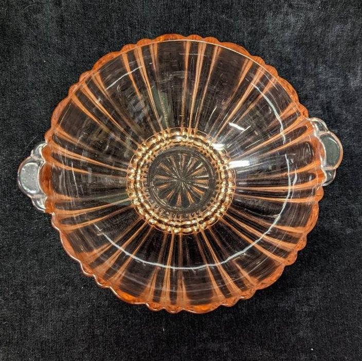 6.5" Pink Depression Glass Anchor Hocking Co - Rare Old Cafe Pattern Pink Depression glass - Pink Depression Glass Bowl With Handles