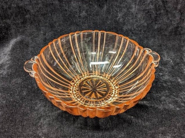 6.5" Pink Depression Glass Anchor Hocking Co - Rare Old Cafe Pattern Pink Depression glass - Pink Depression Glass Bowl With Handles