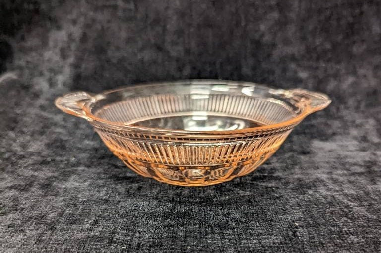 Set of 4, Pink Depression Glass- Panels and Ribs, Anchor Hocking Small Dessert or Fruit Bowls-  4.5" Diameter