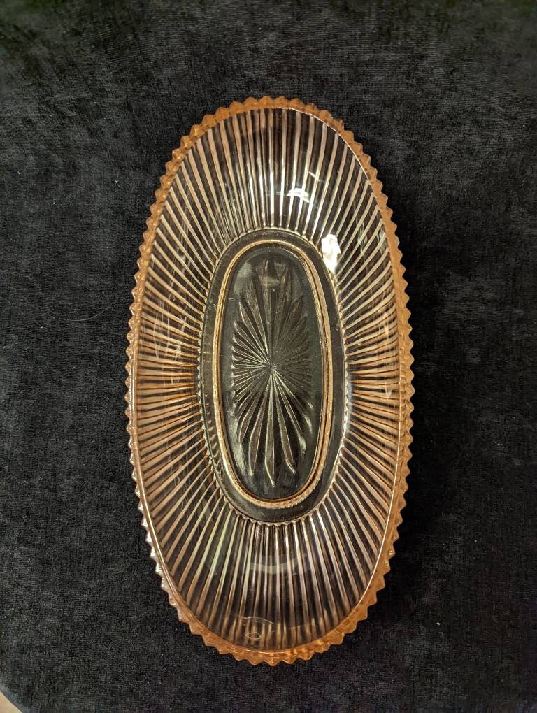 Pink Depression Glass - Sunburst Pattern 10" Long Oval Serving Tray/Celery Tray