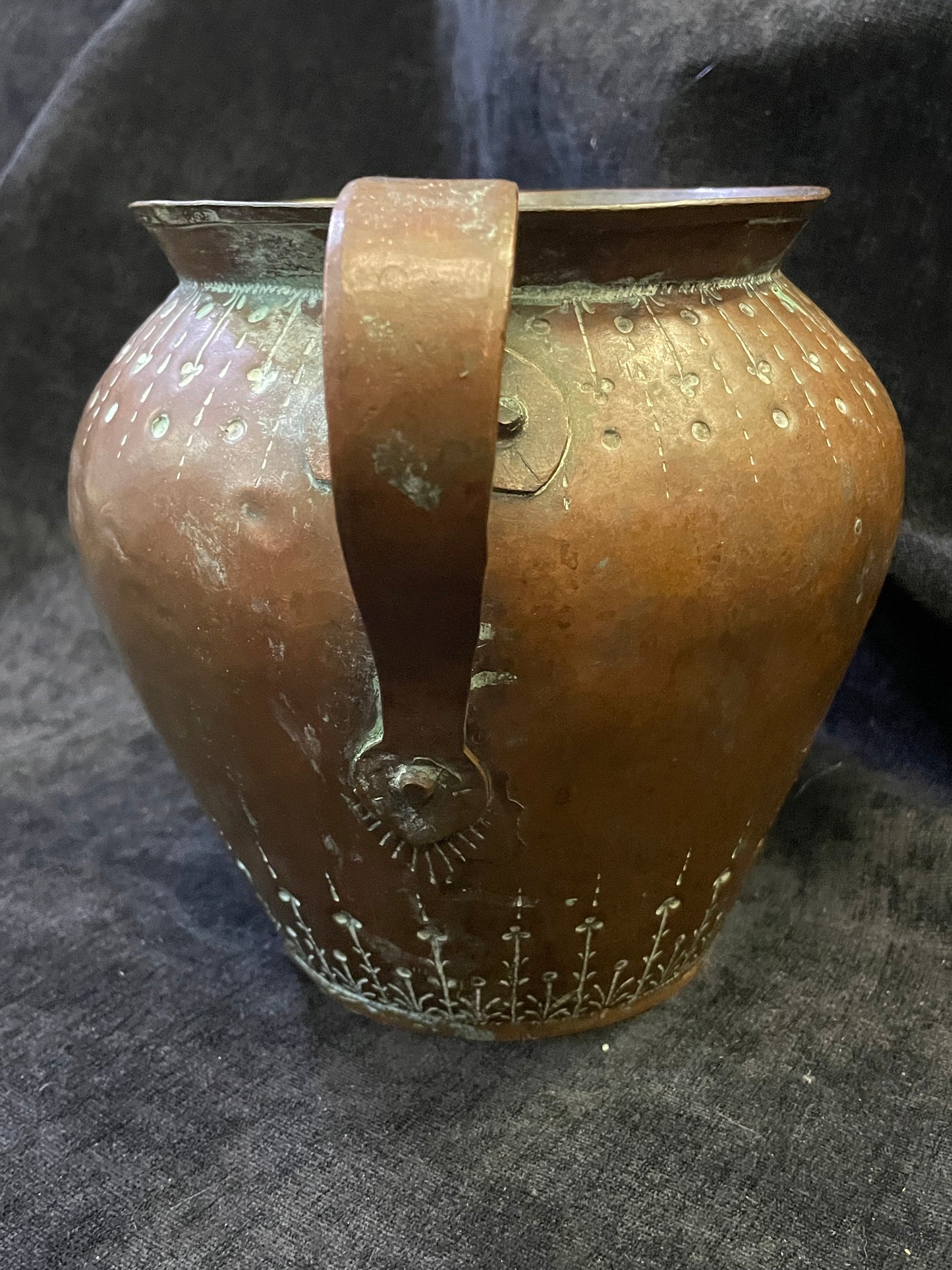 Art Nouveau Hand Hammered and Hand Stenciled Copper Planter/Vase