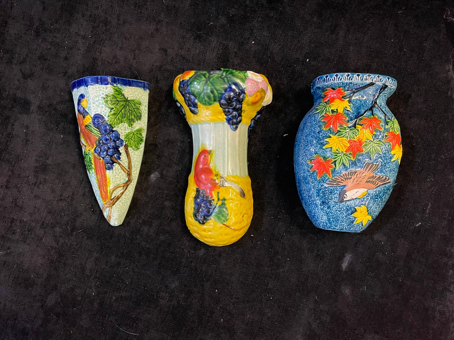 Pottery Wall Pockets  - Made in Japan - Retro Birds and Nature Style - Sold Individually