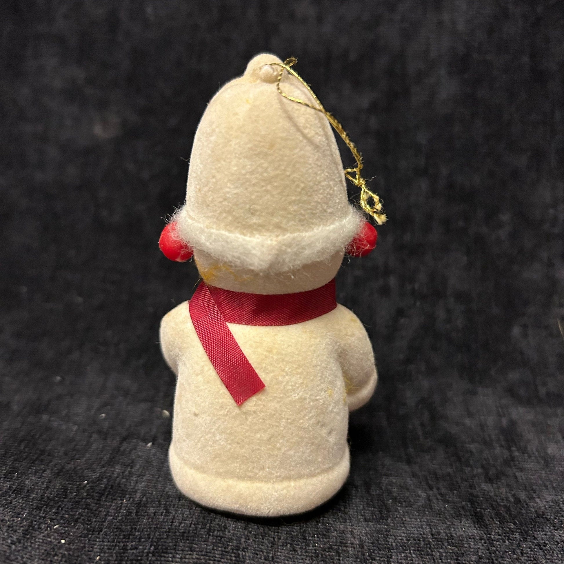 Flocked Snowman Christmas Ornament- Mid century Holiday Decor