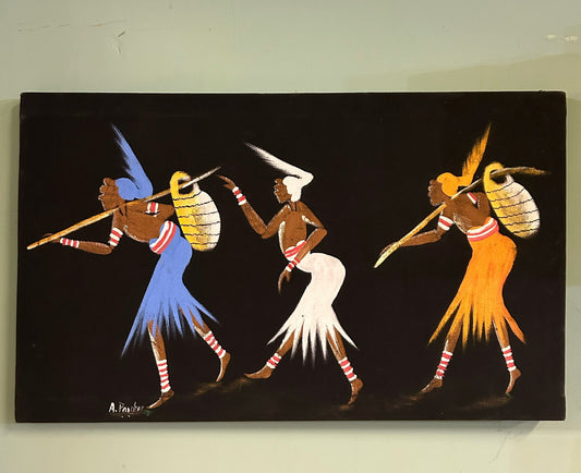 Gathering African Women - Folk Art- Original Painting on Soft Canvas