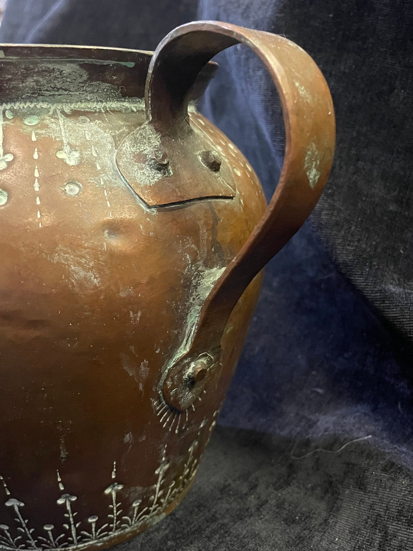 Art Nouveau Hand Hammered and Hand Stenciled Copper Planter/Vase