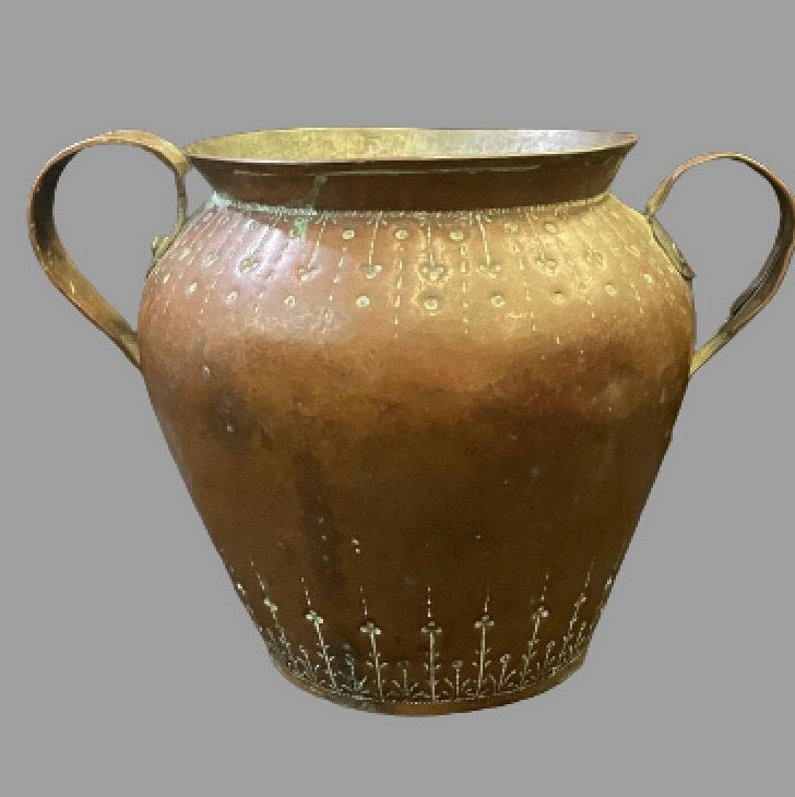 Art Nouveau Hand Hammered and Hand Stenciled Copper Planter/Vase