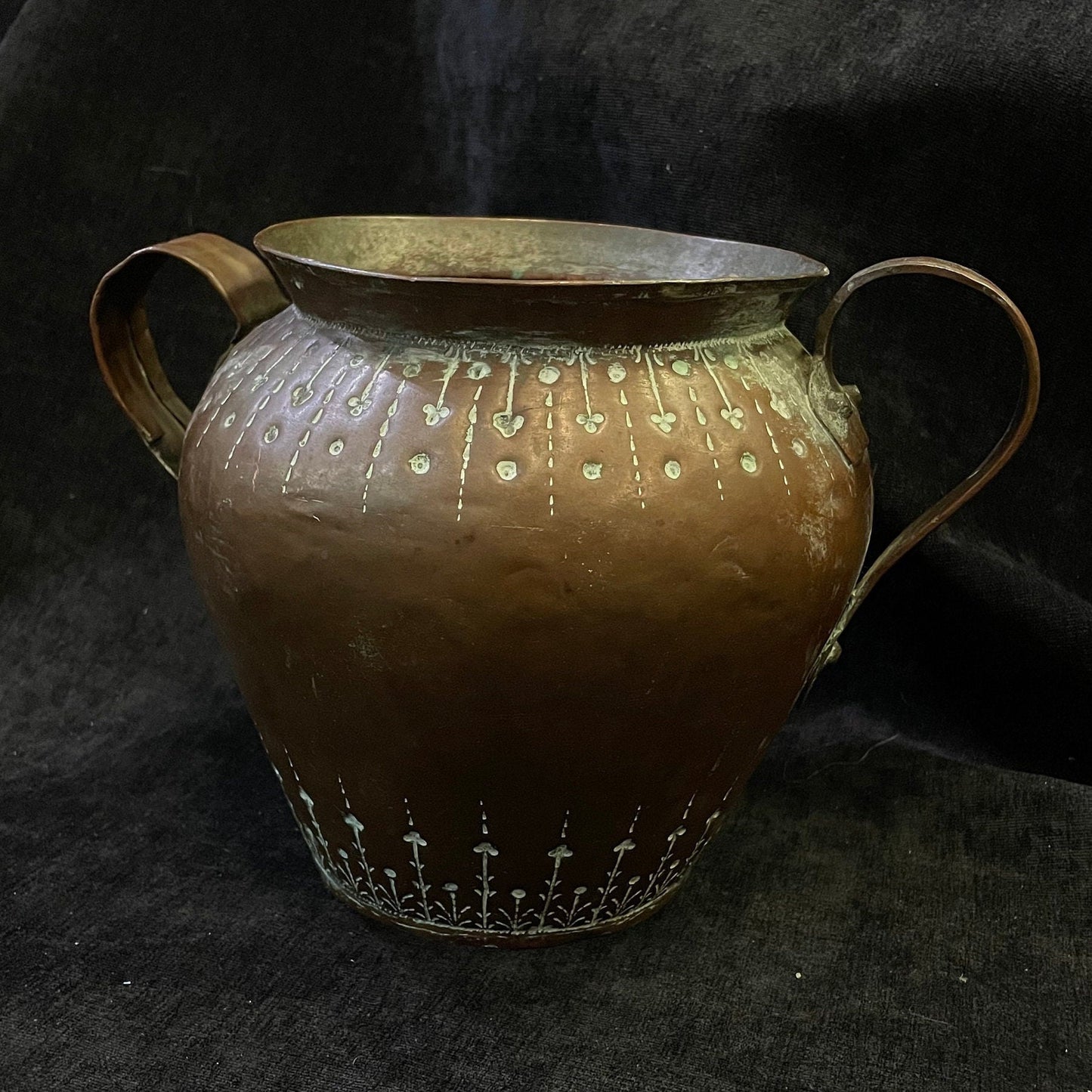 Art Nouveau Hand Hammered and Hand Stenciled Copper Planter/Vase