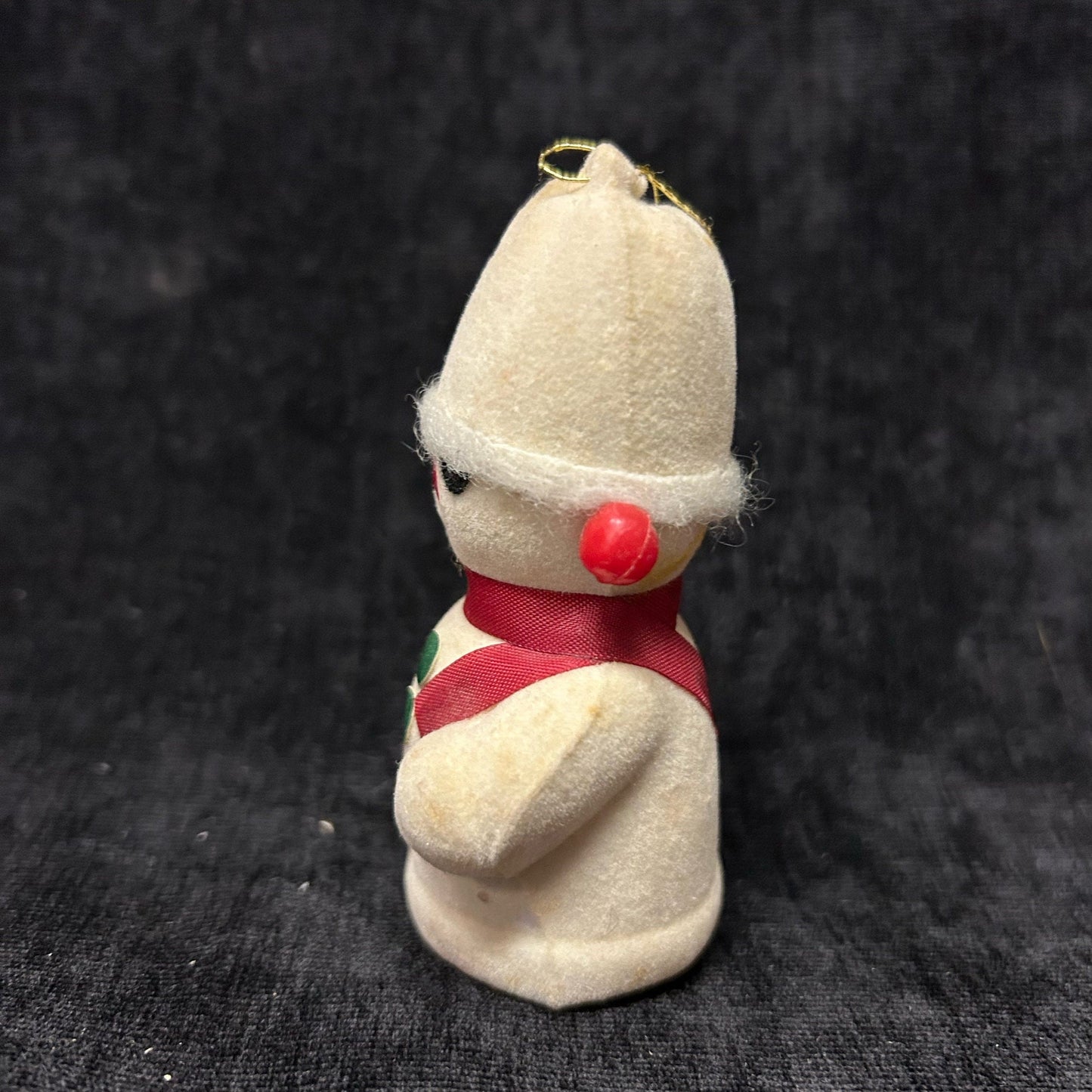 Flocked Snowman Christmas Ornament- Mid century Holiday Decor