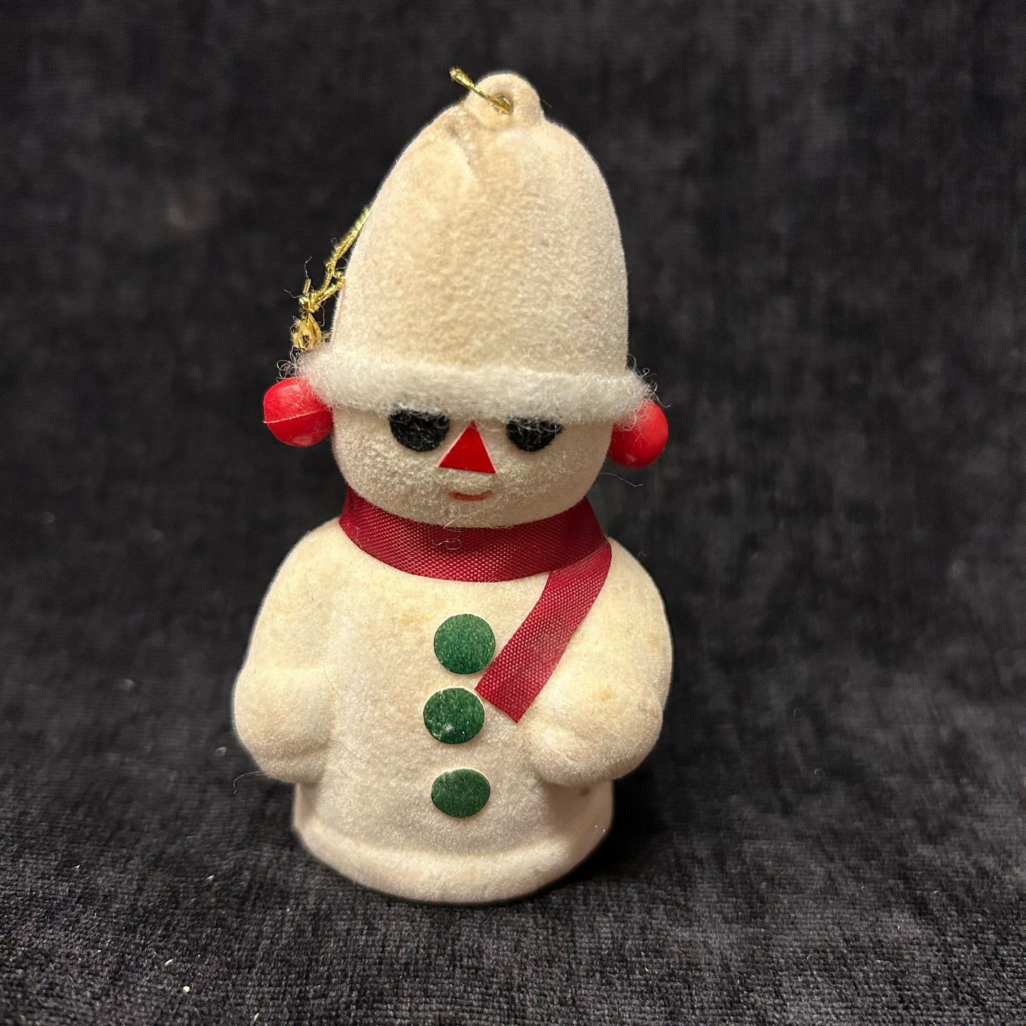 Flocked Snowman Christmas Ornament- Mid century Holiday Decor