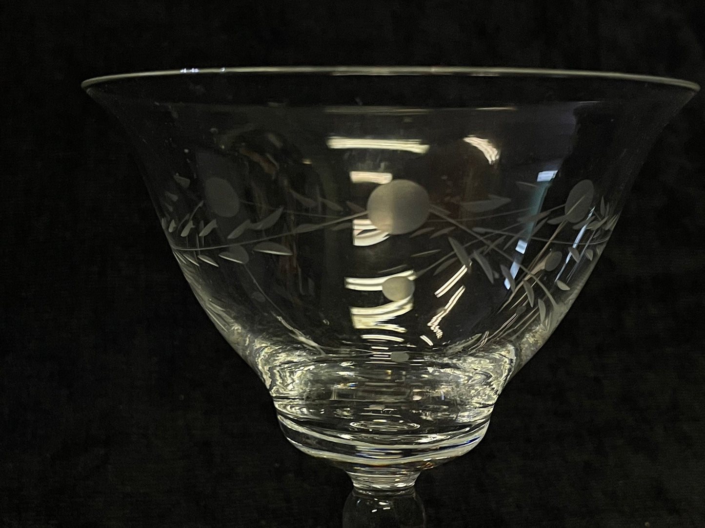 Mid Century Crystal Etched Champagne or Sherbet Glasses -  Engraved Design - Set of Two