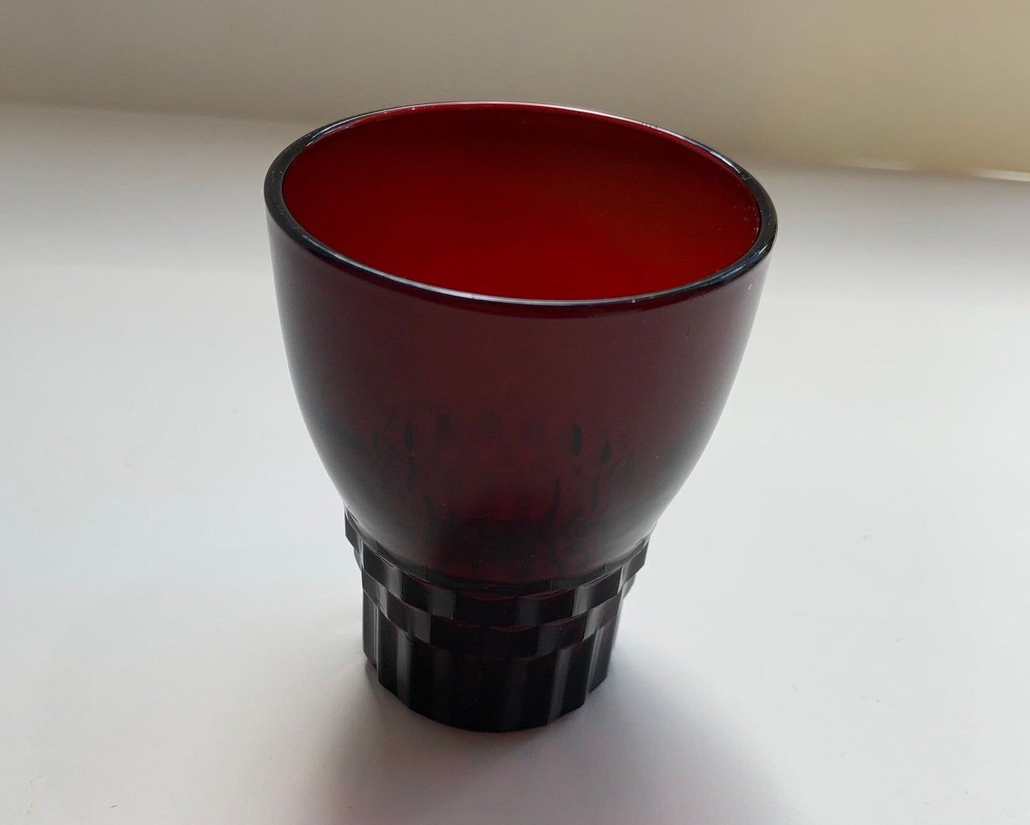 Pressed Ruby Glass Patterned Juice Cup or Cocktail Glass - Vintage