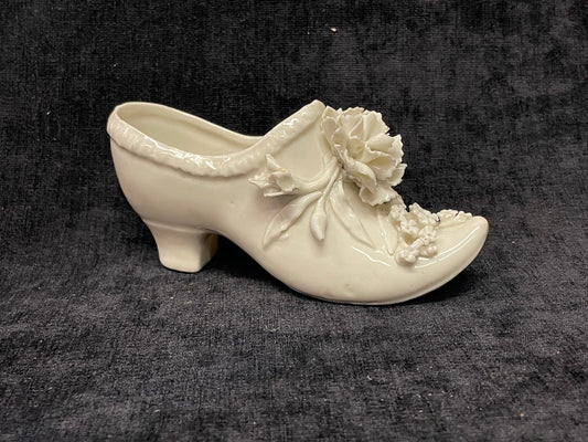 Italian Victorian White Porcelain Shoe - Porcelain Flowers on Toe