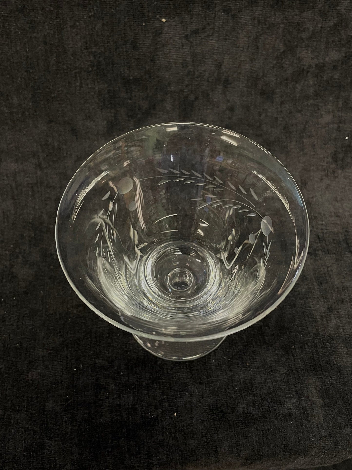 Mid Century Crystal Etched Champagne or Sherbet Glasses -  Engraved Design - Set of Two