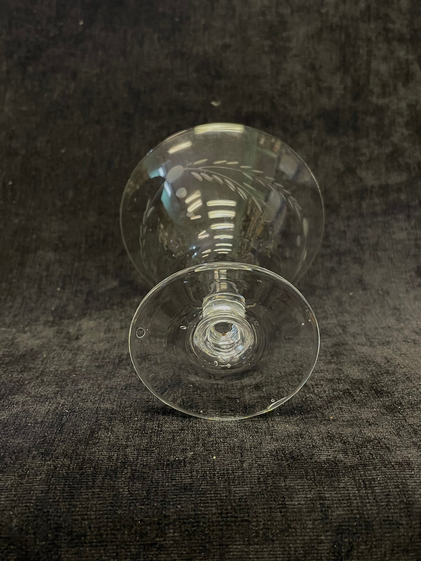 Mid Century Crystal Etched Champagne or Sherbet Glasses -  Engraved Design - Set of Two