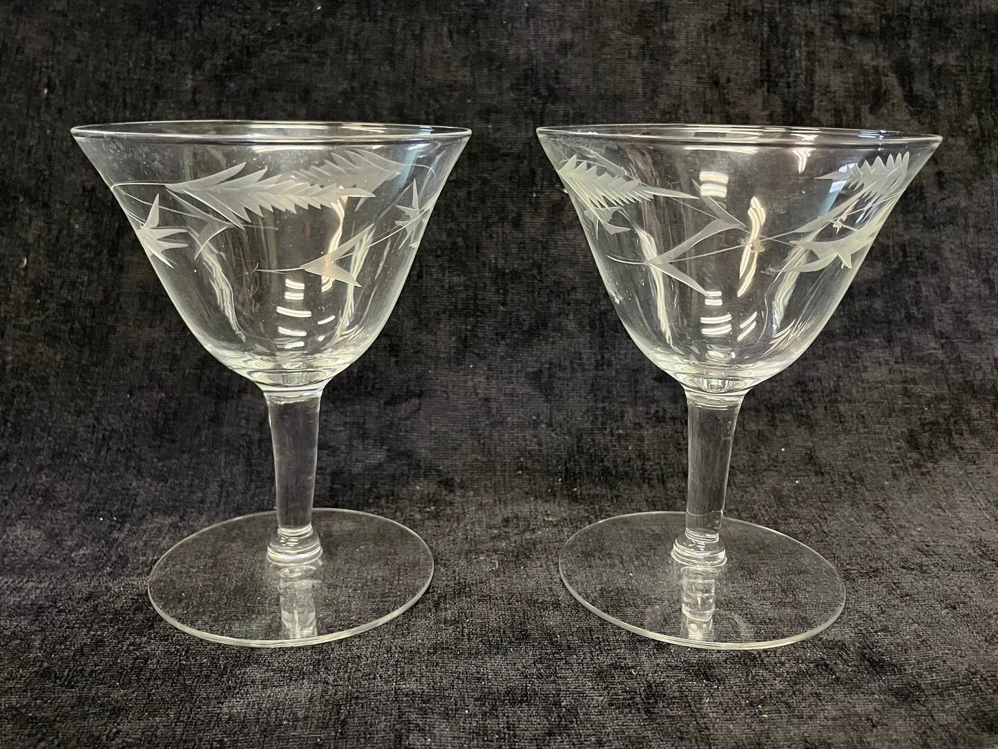 Mid Century Leaf Embossed Crystal Depression Stemware  - Set of Two