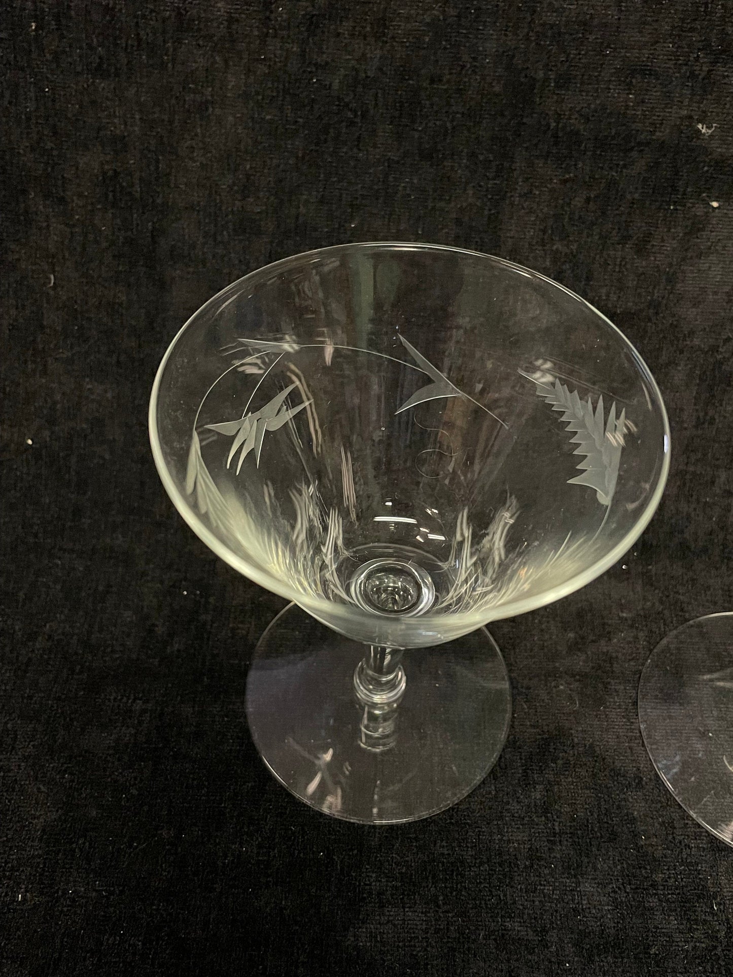 Mid Century Leaf Embossed Crystal Depression Stemware  - Set of Two