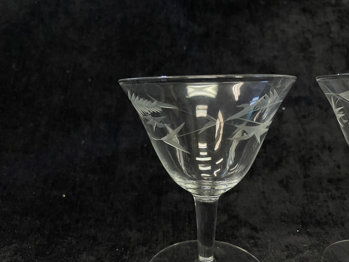 Mid Century Leaf Embossed Crystal Depression Stemware  - Set of Two
