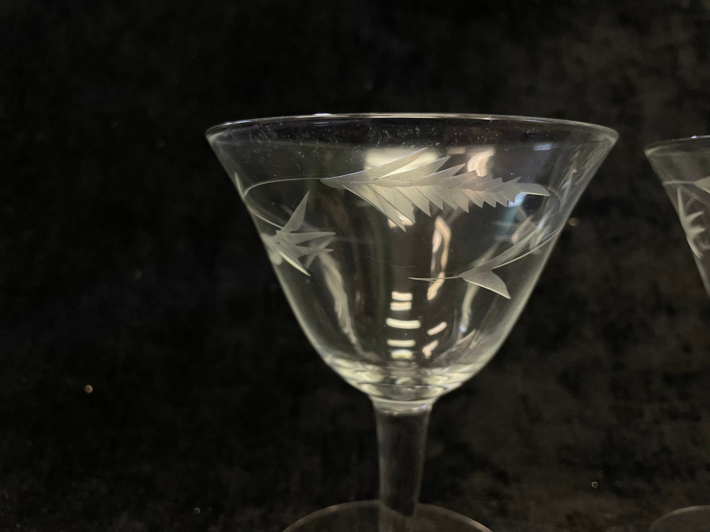 Mid Century Leaf Embossed Crystal Depression Stemware  - Set of Two