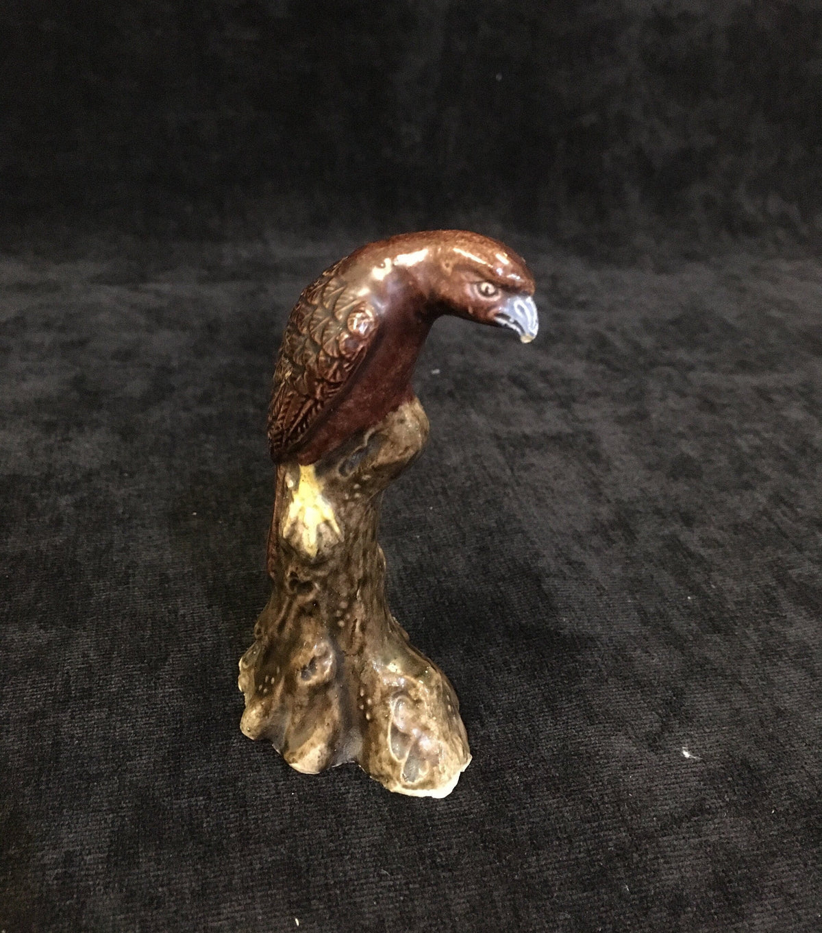 Chinese Mud Bird, Falcon on Tree Stump Figurine