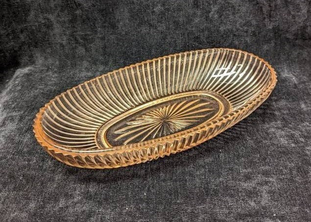 Pink Depression Glass - Sunburst Pattern 10" Long Oval Serving Tray/Celery Tray