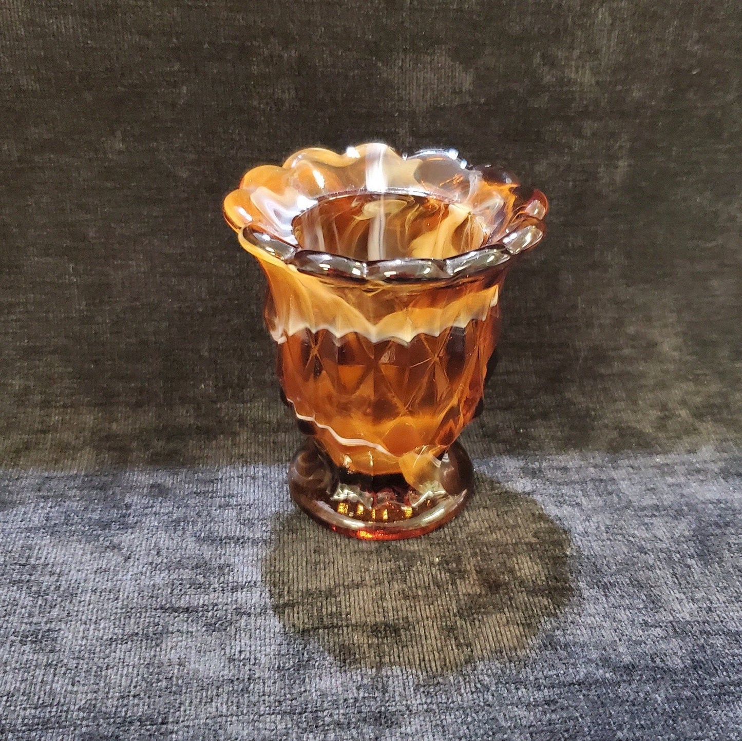 Caramel and White Slag Glass Tooth Pick Holder - Vintage