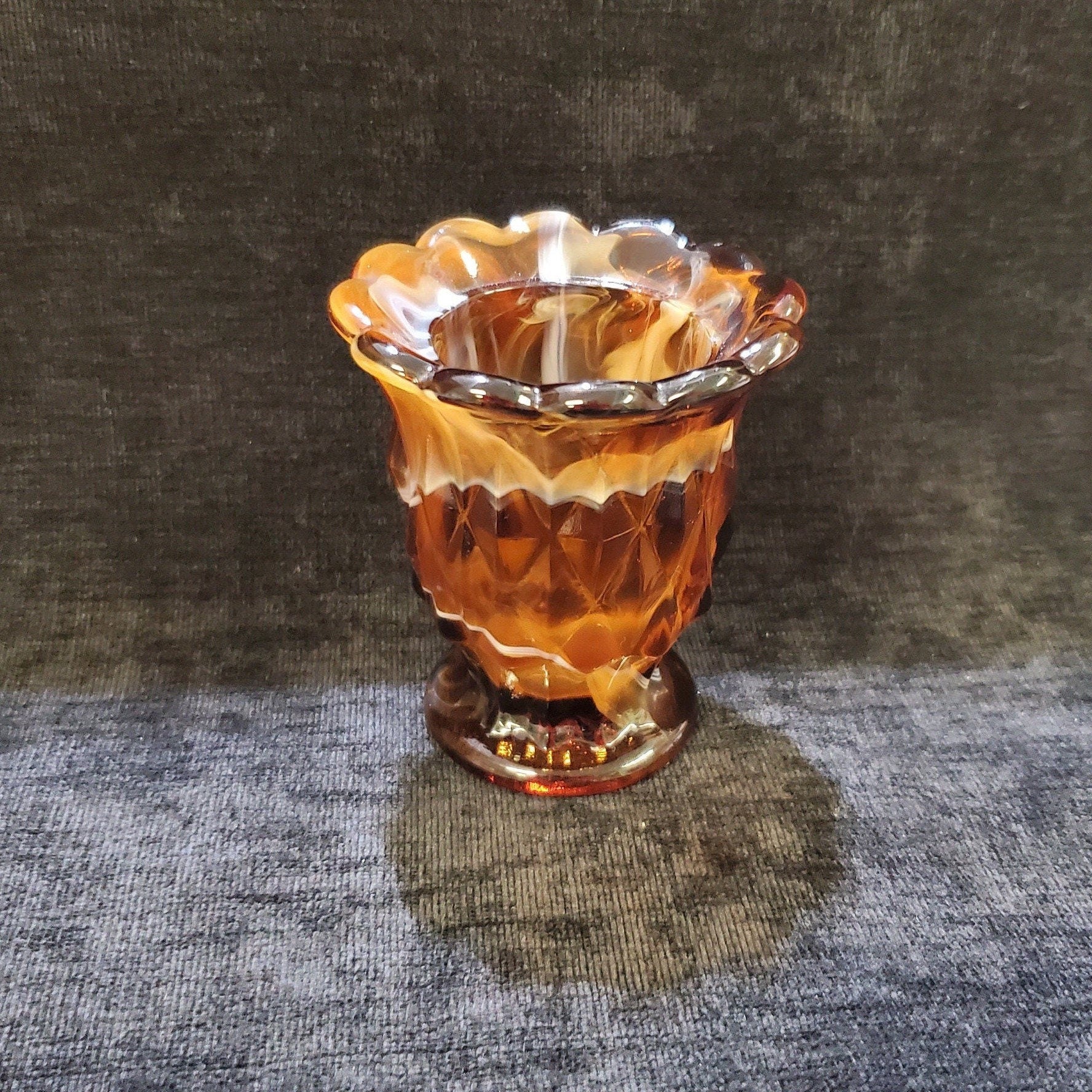 Caramel and White Slag Glass Tooth Pick Holder - Vintage