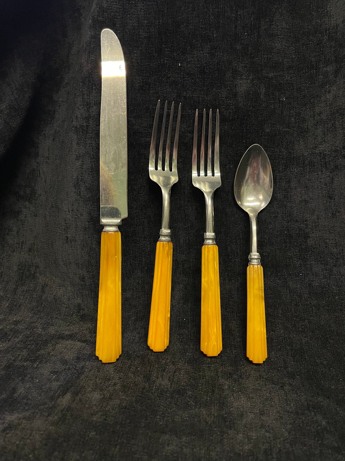 Butterscotch Bakelite Art Deco Beveled Handled - Spoon, Butte Knife and Two Forks - Sold Individually