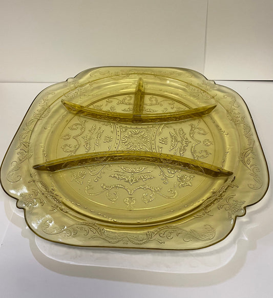 Four Part Relish Dish - Federal Glass - Madrid Amber - Depression Glass