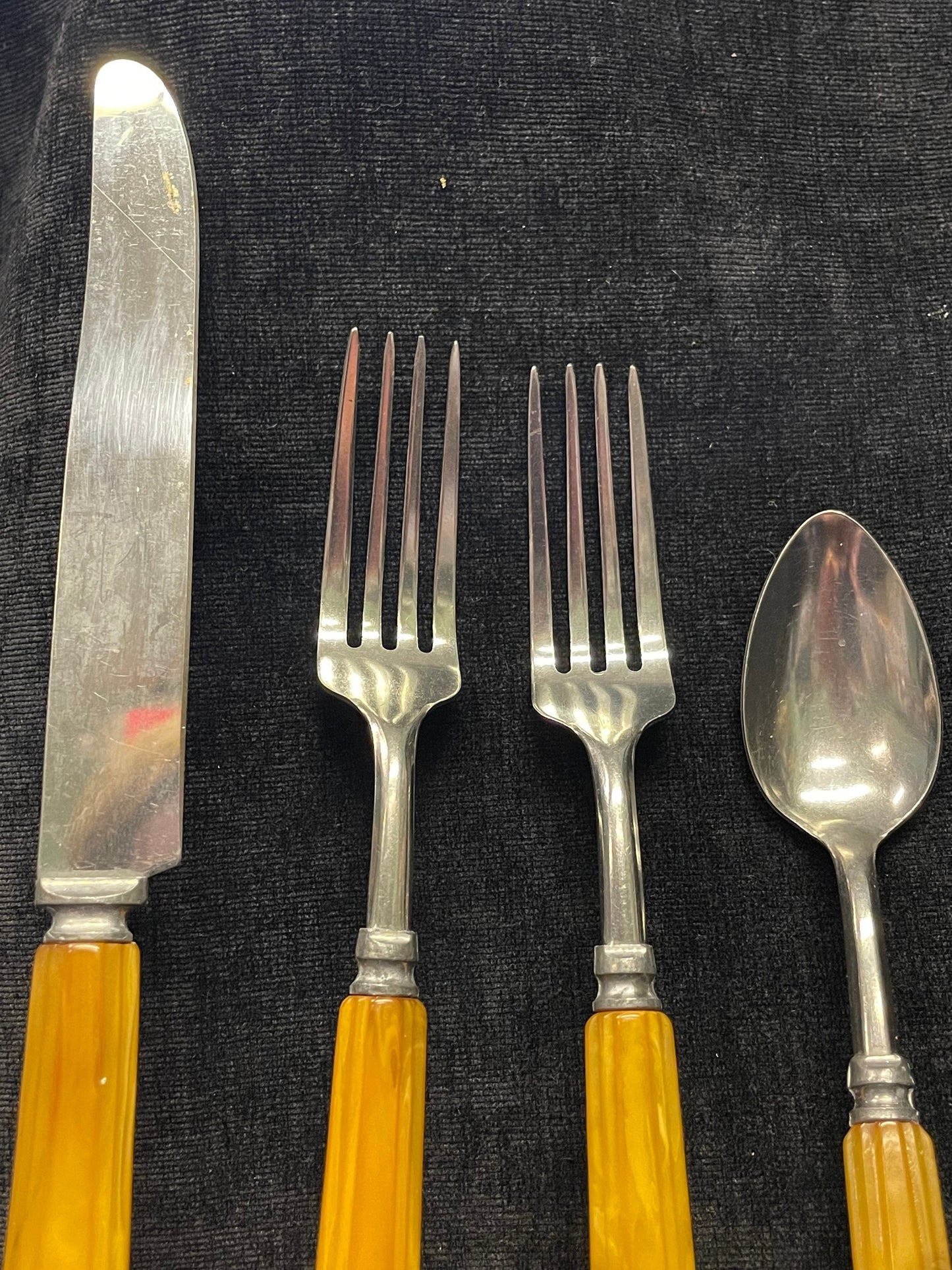 Butterscotch Bakelite Art Deco Beveled Handled - Spoon, Butte Knife and Two Forks - Sold Individually