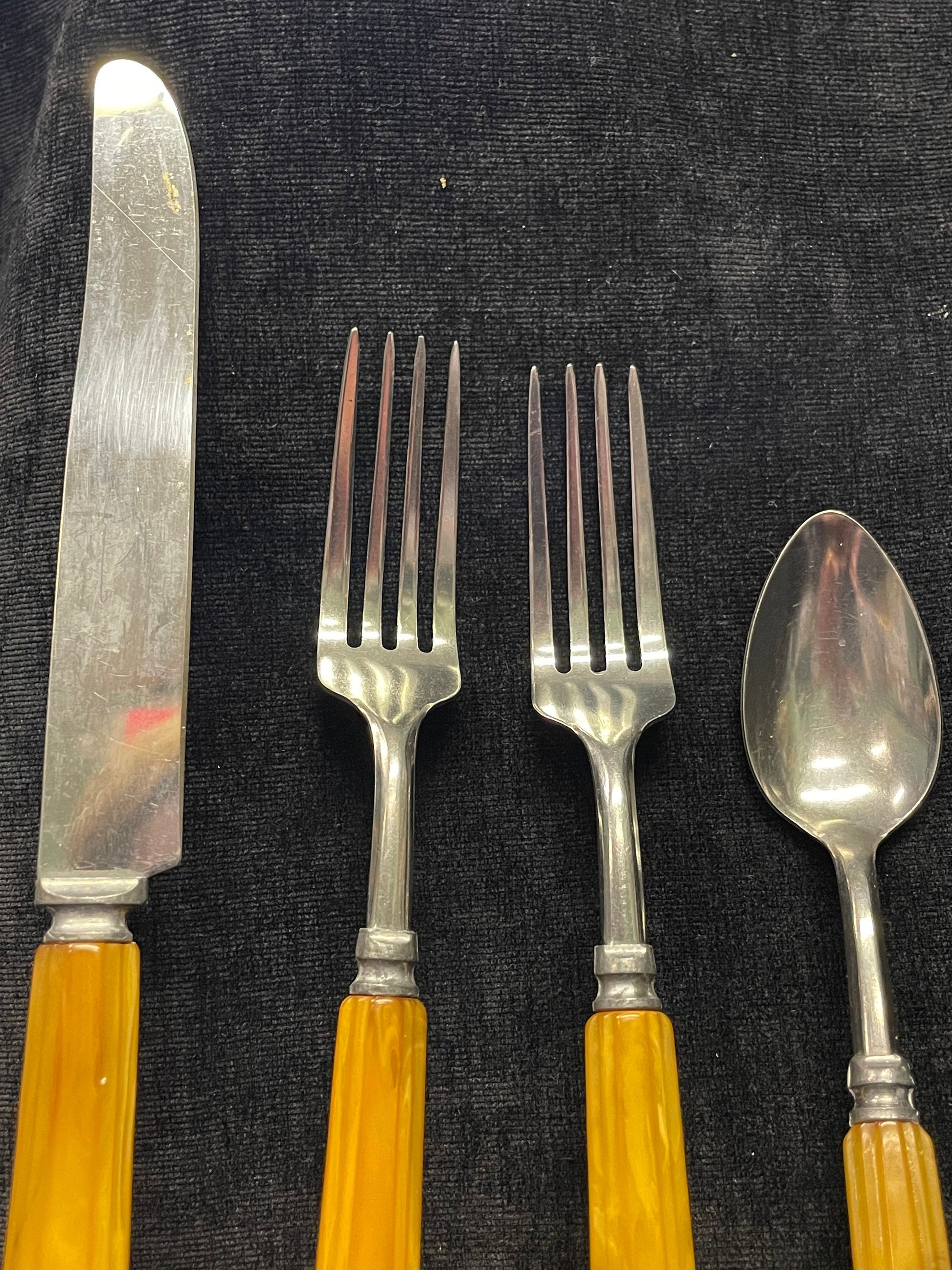 Butterscotch Bakelite Art Deco Beveled Handled - Spoon, Butte Knife and Two Forks - Sold Individually