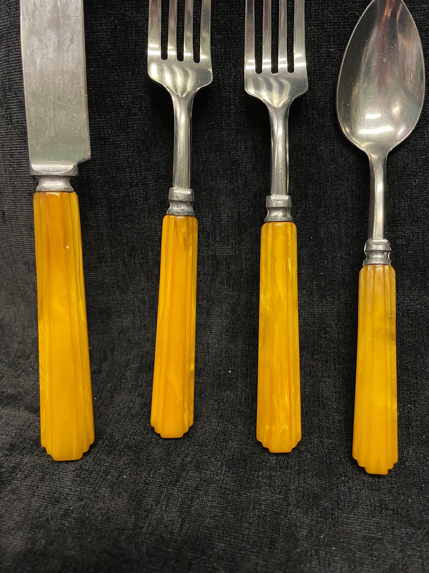 Butterscotch Bakelite Art Deco Beveled Handled - Spoon, Butte Knife and Two Forks - Sold Individually