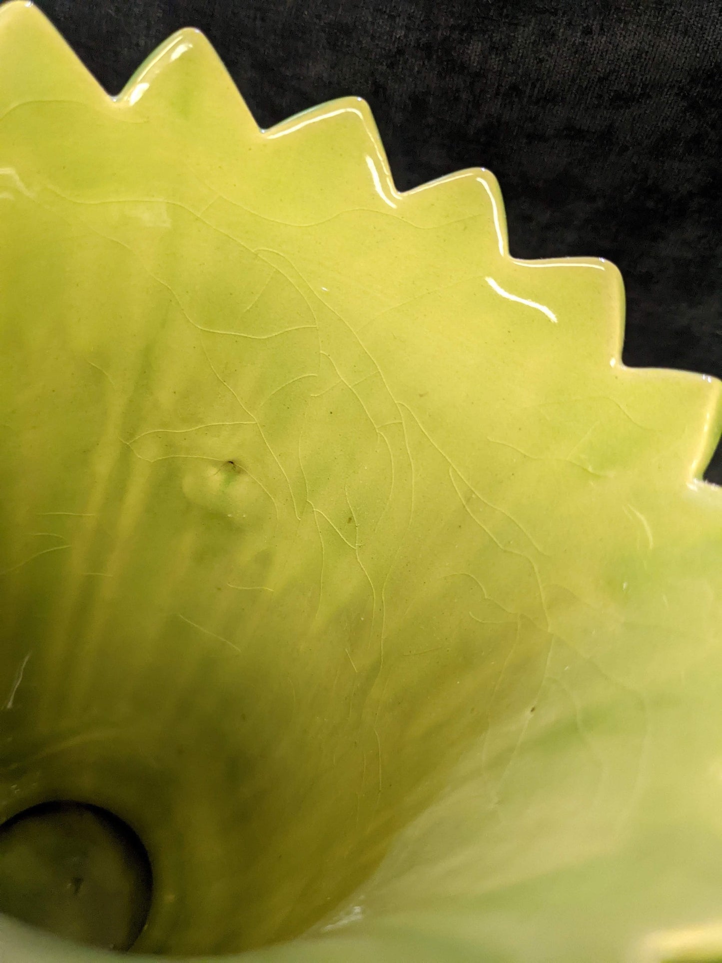 RARE Roseville Mayfair Saw tooth Green Vase with Yellow Interior- Vintage circa mide Century 1951