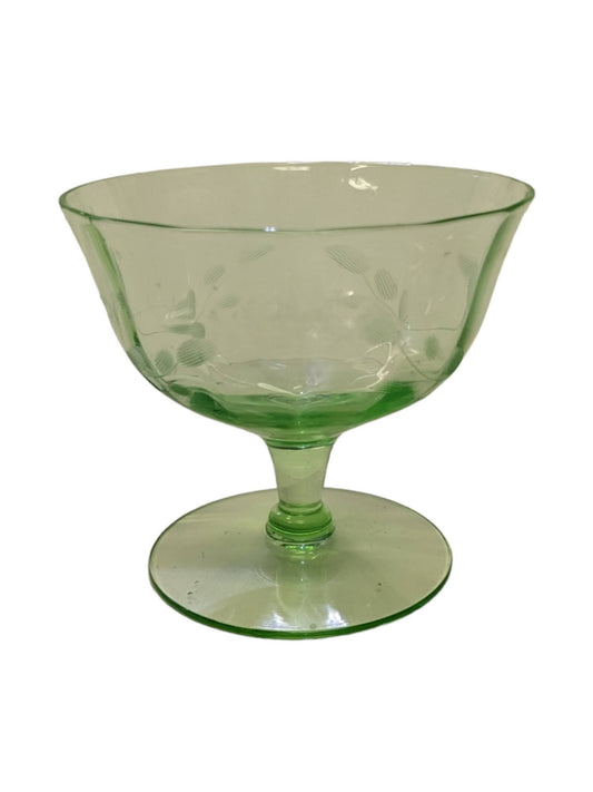 Uranium Glass Stemmed Compote or Dessert (single Glass, sold Individually) - Green Depression stemmed Glass