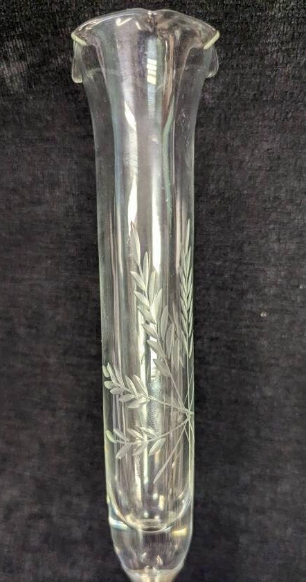 7.25" Tall Engraved Glass Vase with Pewter Base - Contemporary Swedish Design