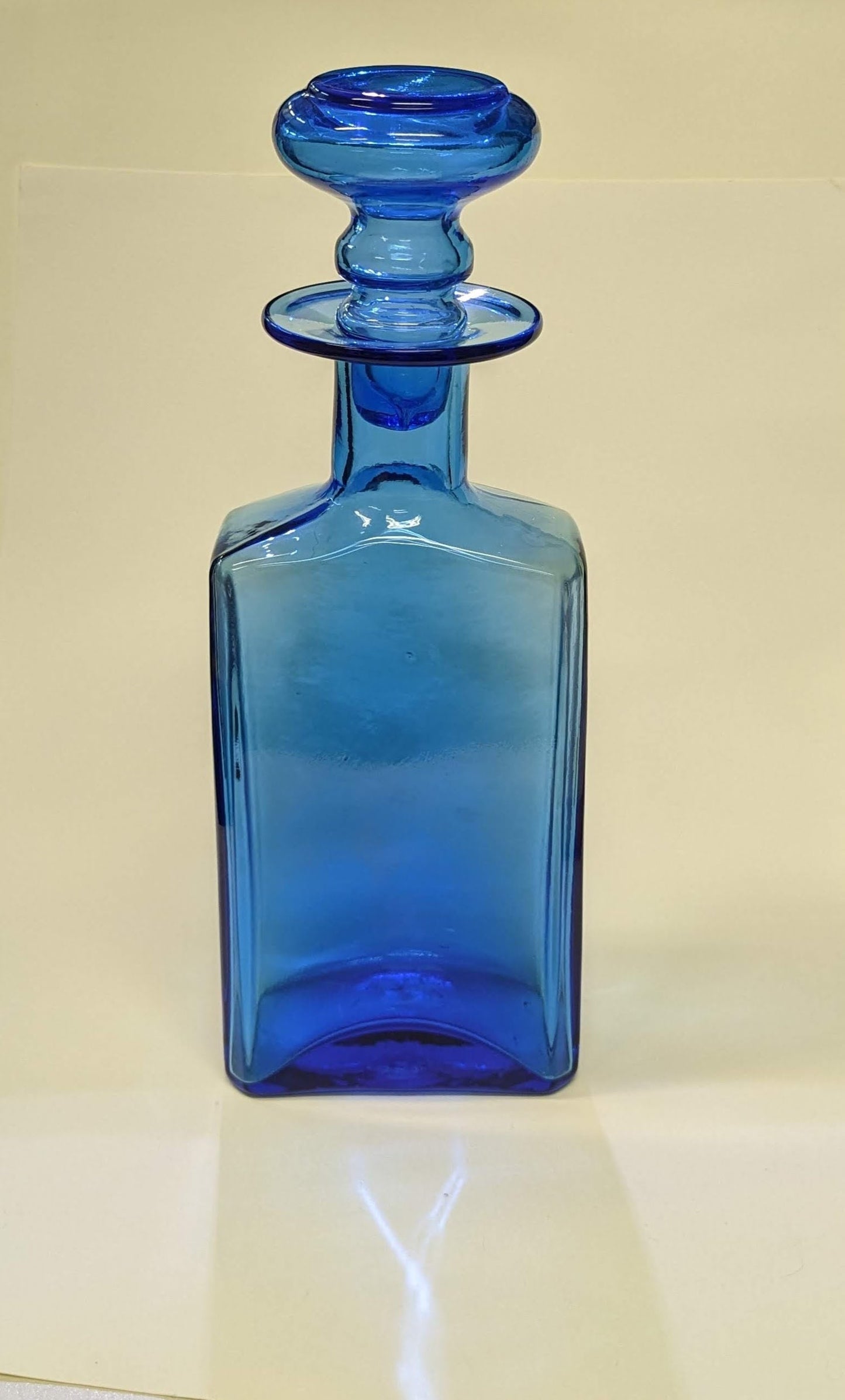 Handblown Blue Glass Decanter With Handblown Stopper - Mid Century Modern Glass - Utilitarian Glass Art