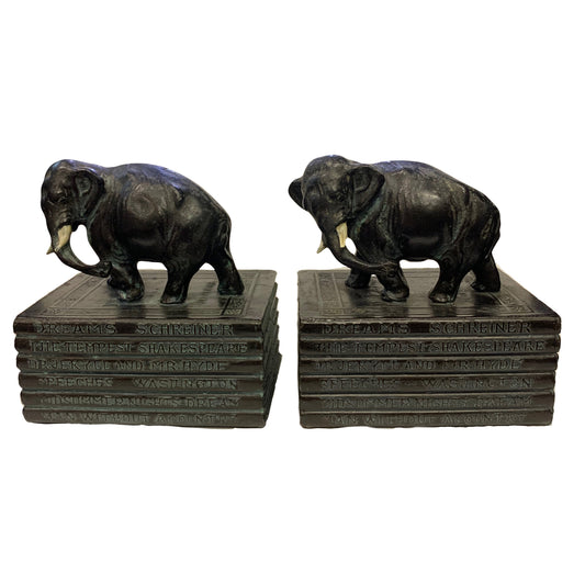 Bronze Elephant Small Book Bookends For Small Classic Books RARE FIND - Small Books 1900 - 1915 Ronson Company